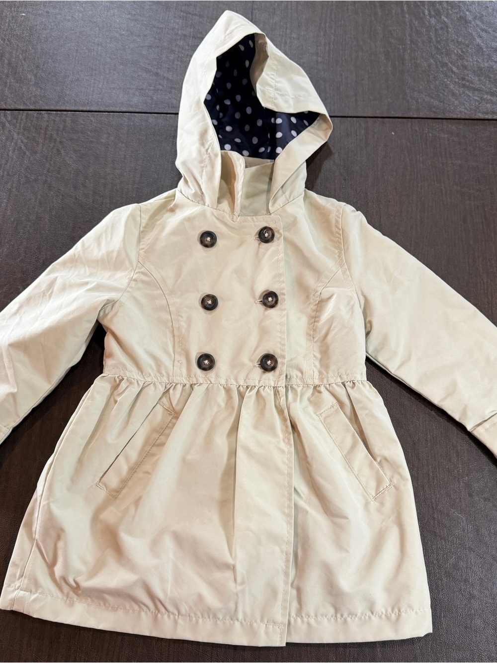 OshKosh B'gosh Girls' Hooded Double-Breasted Trench Coat - Cream Sz 4T